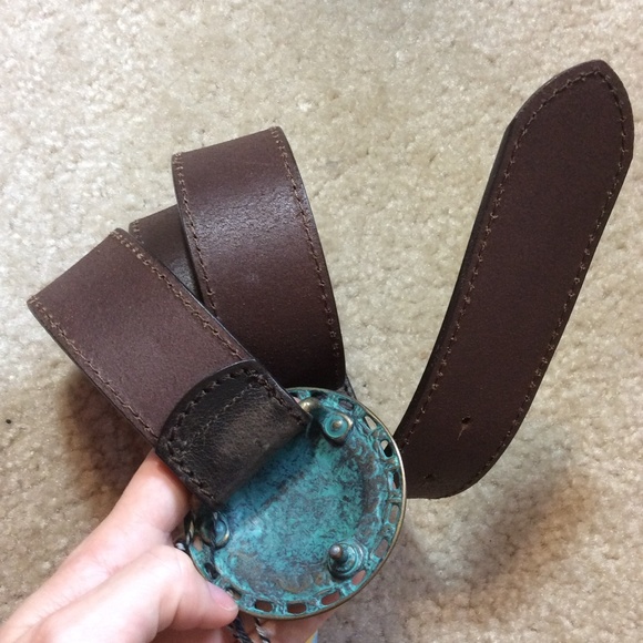 Cole Haan Textured Brown Belt with Teal Buckle - Picture 4 of 4